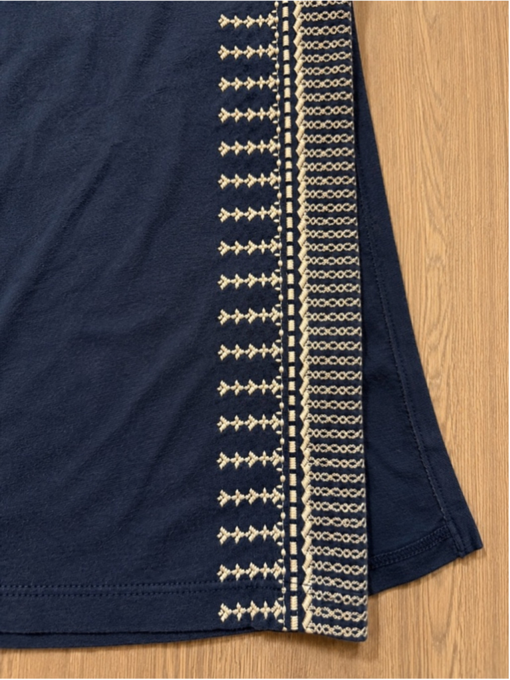 Pure Jill Embroidered Tunic Top Women’s Medium Navy Blue Cotton Linen Boho - Picture 6 of 8